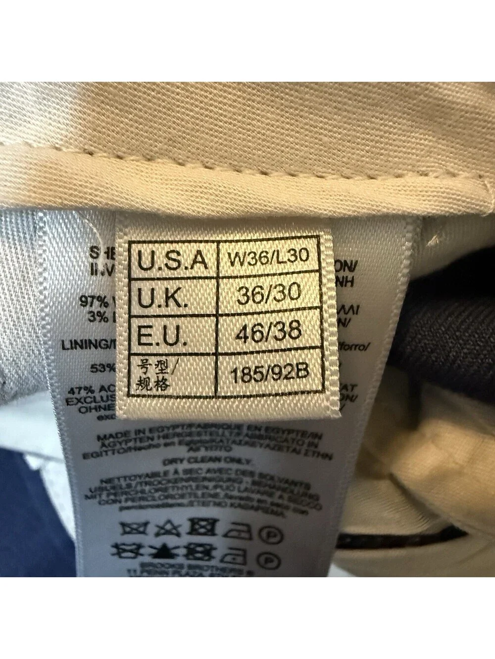 Brooks Brothers Mens Classic Fit Wool Blend Pants 36x30 Navy Stretch
